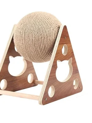PetPetPick Rotating Sisal Cat Scratcher Ball with Wood Stand