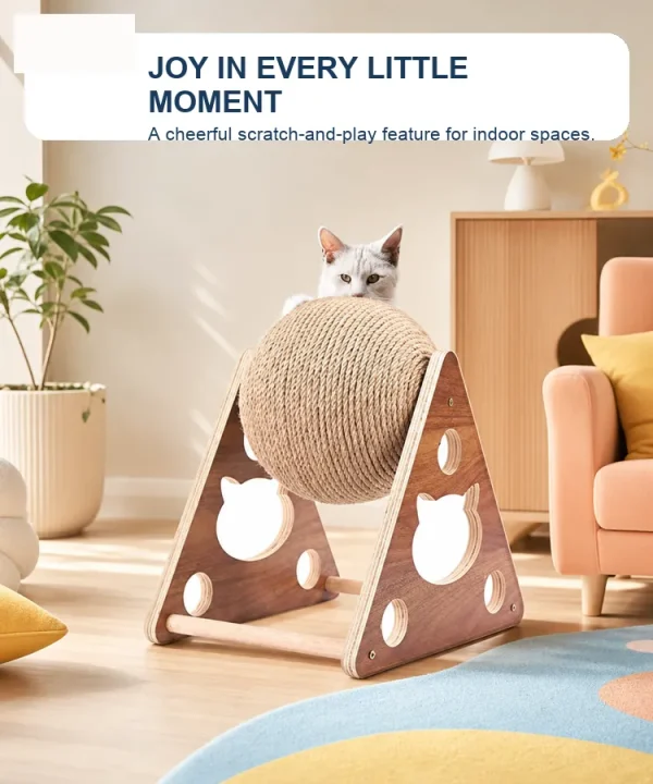 PetPetPick Rotating Sisal Cat Scratcher Ball with Wood Stand