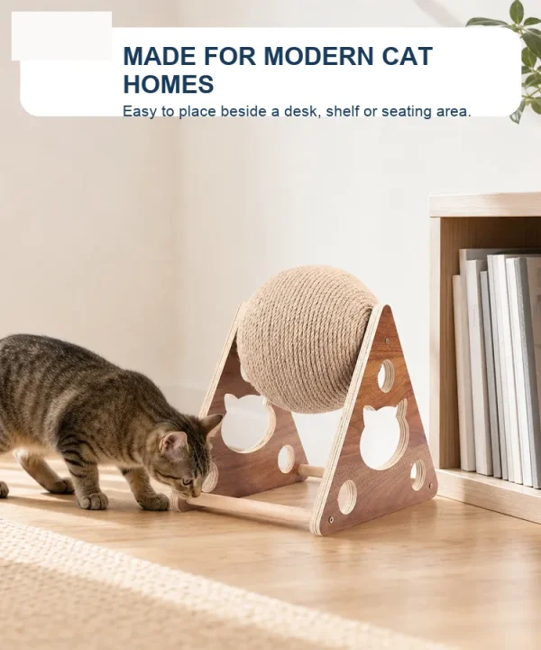 PetPetPick Rotating Sisal Cat Scratcher Ball with Wood Stand