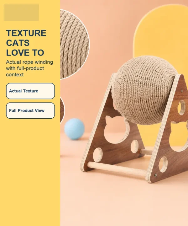 PetPetPick Rotating Sisal Cat Scratcher Ball with Wood Stand